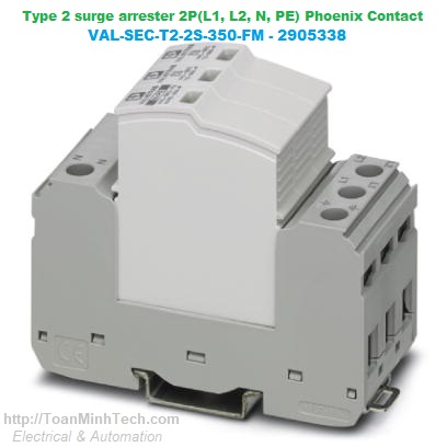 Thiết bị chống sét lan truyền bảo vệ nguồn điện 2 pha (L1, L2, N, PE) Type 2 - Phoenix Contact - VAL-SEC-T2-2S-350-FM 2905338